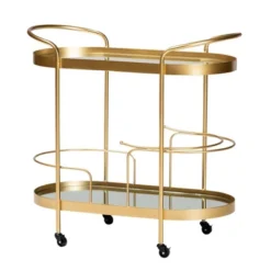 Kamal Glam Brushed Metal And Mirrored Glass 2 Tier Mobile Wine Bar Cart Gold - Baxton Studio -Urban Dwell Gear Outlet Store GUEST de442c1b 7362 4bd1 8b2e ff4632c874fc