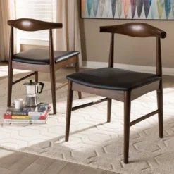 Set Of 2 Winton Mid Century Modern Walnut Wood Dining Chairs Black, Brown - Baxton Studio -Urban Dwell Gear Outlet Store GUEST de48bb3d 9041 436b 8c63 ea050d3a2ef4