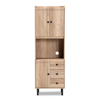 Patterson 3 Drawer Kitchen Storage Cabinet Oak/Brown - Baxton Studio 2 Patterson 3 Drawer Kitchen Storage Cabinet Oak/Brown - Baxton Studio - Image 2