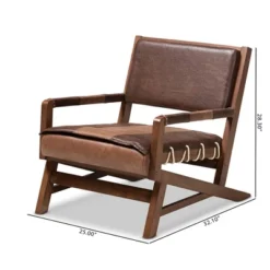 Rovelyn Faux Leather Walnut Finished Wood Lounge Chair Brown - Baxton Studio