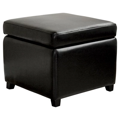Full Leather Small Storage Cube Ottoman Black - Baxton Studio 1 Full Leather Small Storage Cube Ottoman Black - Baxton Studio