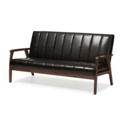 Nikko Mid-Century Modern Scandinavian Style Faux Leather Wooden 3 Seater Sofa - Baxton Studio -Urban Dwell Gear Outlet Store GUEST df9824f4 9c75 4a01 86f4 d85e71976ce9