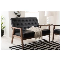 Sorrento Mid-Century Retro Modern Faux Leather Upholstered Wooden 2 Seater Loveseat - Baxton Studio -Urban Dwell Gear Outlet Store GUEST dfbeb918 17b3 4c39 91b5 790016888c6b