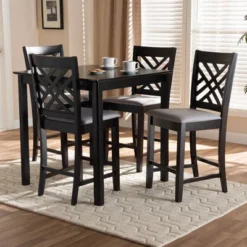 Caron Wood Pub Counter Height Dining Set Espresso Brown - Baxton Studio
