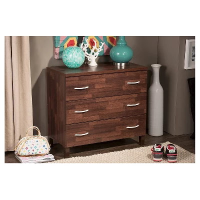 Mayson Modern And Contemporary Wood 3 Drawer Storage Chest Oak Brown Finish - Baxton Studio 4 Mayson Modern And Contemporary Wood 3 Drawer Storage Chest Oak Brown Finish - Baxton Studio - Image 4