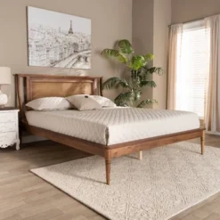 Jamila Wood And Synthetic Rattan Platform Bed Walnut Brown - Baxton Studio -Urban Dwell Gear Outlet Store GUEST e15f00e4 7db2 4926 9b7c 9f57230b8333