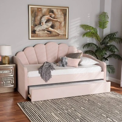 Timila Velvet Fabric Upholstered Daybed With Trundle Light Pink - Baxton Studio 9 Timila Velvet Fabric Upholstered Daybed With Trundle Light Pink - Baxton Studio - Image 9
