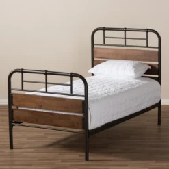 Twin Monoco Rustic Industrial Finished Metal Wood Platform Bed Brown - Baxton Studio -Urban Dwell Gear Outlet Store GUEST e1c889a5 4534 4376 801e 4f9f9bdf3ca4