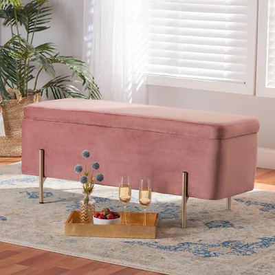 Rockwell Blush Velvet Metal Storage Bench Pink/Gold - Baxton Studio 7 Rockwell Blush Velvet Metal Storage Bench Pink/Gold - Baxton Studio - Image 7