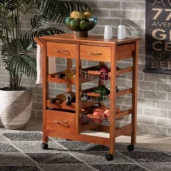 Crayton Wood And Metal Mobile Kitchen Storage Cart Oak Brown/Silver - Baxton Studio -Urban Dwell Gear Outlet Store GUEST e37ba35d 06f9 4f3e 9321 7f72ecec99dd