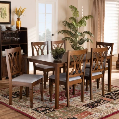 7pc Augustine Fabric Upholstered Dining Set Gray/Walnut Brown - Baxton Studio 6 7pc Augustine Fabric Upholstered Dining Set Gray/Walnut Brown - Baxton Studio - Image 6