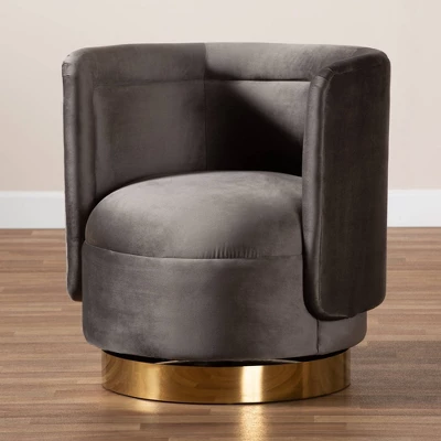 Saffi Velvet Upholstered Swivel Accent Chair - Baxton Studio 6 Saffi Velvet Upholstered Swivel Accent Chair - Baxton Studio - Image 6