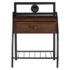 Jevenci Vintage Antique Dark Bronze Metal And Wood 1-Drawer Nightstand - Walnut - Baxton Studio