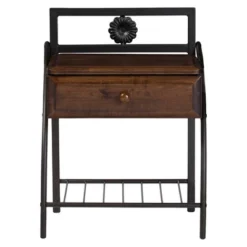 Jevenci Vintage Antique Dark Bronze Metal And Wood 1-Drawer Nightstand - Walnut - Baxton Studio