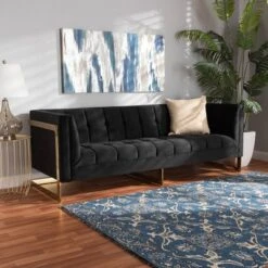Ambra Velvet Upholstered And Button Tufted Sofa Black/Gold - Baxton Studio -Urban Dwell Gear Outlet Store GUEST e666087c a317 4bb8 ba40 14b6c93bf907