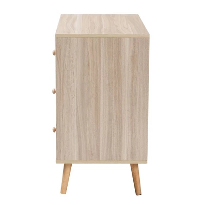 Beau Two-Tone Wood 3 Drawer Storage Cabinet White/Natural Brown - Baxton Studio 4 Beau Two-Tone Wood 3 Drawer Storage Cabinet White/Natural Brown - Baxton Studio - Image 4