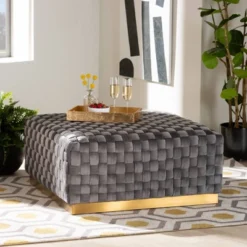 Noah Velvet Fabric Upholstered Square Cocktail Ottoman Gray/Gold - Baxton Studio -Urban Dwell Gear Outlet Store GUEST e7c5dea5 5ecc 4568 83f2 ab2d7be6ffa0