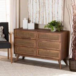 Barrett Wood And Synthetic Rattan 6 Drawer Dresser Walnut Brown - Baxton Studio -Urban Dwell Gear Outlet Store GUEST e8e41f6a 530b 4747 a6d5 67c901676a26