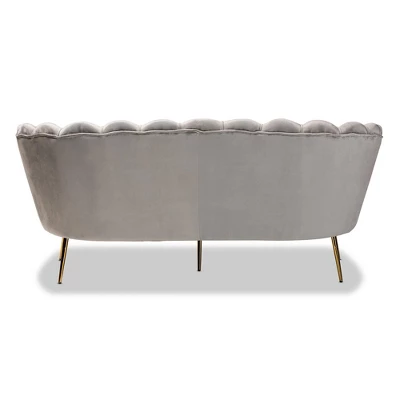 Genia Velvet Fabric Upholstered And Metal Sofa Gray/Gold - Baxton Studio 6 Genia Velvet Fabric Upholstered And Metal Sofa Gray/Gold - Baxton Studio - Image 6