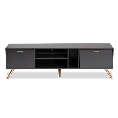 Kelson Wood TV Stand For TVs Up To 55" Dark Gray/Gold - Baxton Studio 1 Kelson Wood TV Stand For TVs Up To 55" Dark Gray/Gold - Baxton Studio