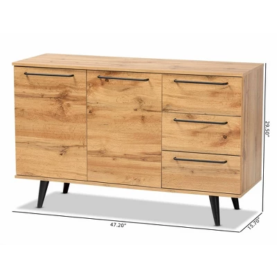 Radley Wood 3 Drawer Sideboard Buffet Oak Brown/Black - Baxton Studio 6 Radley Wood 3 Drawer Sideboard Buffet Oak Brown/Black - Baxton Studio - Image 6
