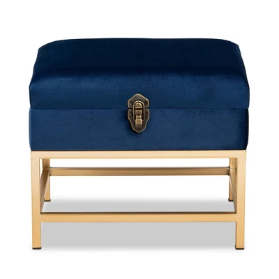 Aliana Fabric And Metal Ottoman Navy Blue/Gold - Baxton Studio 2 Aliana Fabric And Metal Ottoman Navy Blue/Gold - Baxton Studio - Image 2