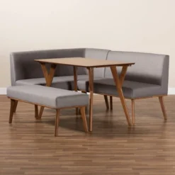 4pc Odessa Mid-Century Modern Fabric Upholstered Wood Dining Nook Set Walnut/Brown - Baxton Studio -Urban Dwell Gear Outlet Store GUEST eb0d5100 1b81 4ffb b84c fdf3325124b2
