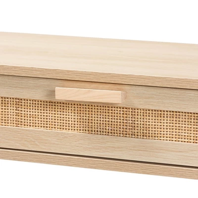 Sebille Wood With Natural Rattan 2 Drawer Console Table Light Brown - Baxton Studio 4 Sebille Wood With Natural Rattan 2 Drawer Console Table Light Brown - Baxton Studio - Image 4