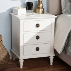 Venezia French - Inspired Rustic Washed Wood 3 - Drawer Nightstand - White - Baxton Studio -Urban Dwell Gear Outlet Store GUEST ec57059d fdc8 4d87 aaa6 598904027d9d