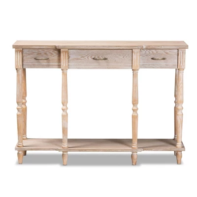 Hallan Wood 3 Drawer Console Table Oak Brown - Baxton Studio 2 Hallan Wood 3 Drawer Console Table Oak Brown - Baxton Studio - Image 2