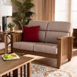 Charlotte Fabric Upholstered Wood 2 Seater Loveseat Taupe/Brown - Baxton Studio -Urban Dwell Gear Outlet Store GUEST ecb9b4e5 cdf7 4a87 8cd6 15eccb223008