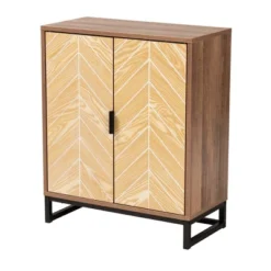 Josephine Two-Tone Wood And Metal 2 Door Storage Cabinet Walnut Brown/White/Black - Baxton Studio