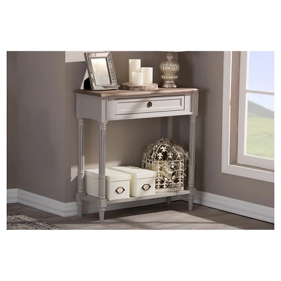 Edouard French Provincial Style Console Table With 1 Drawer - White/Light Brown - Baxton Studio 3 Edouard French Provincial Style Console Table With 1 Drawer - White/Light Brown - Baxton Studio - Image 3