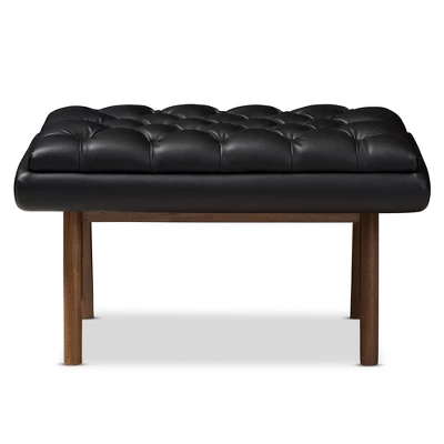 Baxton Studio Annetha Mid Century Modern Walnut Finished Wood Faux Leather Upholstered Ottoman Black 1 Baxton Studio Annetha Mid Century Modern Walnut Finished Wood Faux Leather Upholstered Ottoman Black