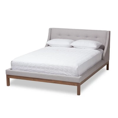 Louvain Modern And Contemporary Fabric Upholstered Walnut - Finished Platform Bed Grayish Beige - Baxton Studio 7 Louvain Modern And Contemporary Fabric Upholstered Walnut - Finished Platform Bed Grayish Beige - Baxton Studio - Image 7