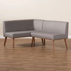 2pc Odessa Mid-Century Modern Fabric Upholstered Wood Dining Corner Sofa Bench Set Walnut/Brown/Gray - Baxton Studio -Urban Dwell Gear Outlet Store GUEST ef9c5bab 5ce0 421f 8e26 1dee37c3255f