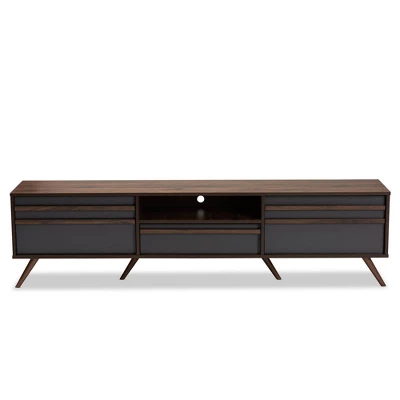 Naoki Wood TV Stand For TVs Up To 75" Gray/Walnut - Baxton Studio 2 Naoki Wood TV Stand For TVs Up To 75" Gray/Walnut - Baxton Studio - Image 2