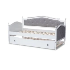 Twin Marlie Upholstered Daybed With Trundle Gray/White - Baxton Studio -Urban Dwell Gear Outlet Store GUEST efb74440 710b 4129 a302 b381b71fa73c