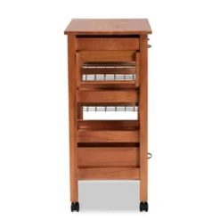 Crayton Wood And Metal Mobile Kitchen Storage Cart Oak Brown/Silver - Baxton Studio -Urban Dwell Gear Outlet Store GUEST f026fba9 4a1f 4ed7 b342 d26f8d9dd4ab