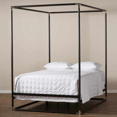 Queen Eva Vintage Industrial Finished Metal Canopy Bed Black - Baxton Studio 5 Queen Eva Vintage Industrial Finished Metal Canopy Bed Black - Baxton Studio - Image 5
