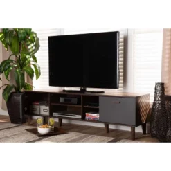 Moina Two-Tone Wood TV Stand For TVs Up To 70" Walnut/Gray - Baxton Studio -Urban Dwell Gear Outlet Store GUEST f153bf04 5b17 486a 8282 867b595bdb41