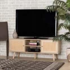 Sebille Wood With Natural Rattan 2 Door TV Stand For TVs Up To 45" Light Brown - Baxton Studio -Urban Dwell Gear Outlet Store GUEST f167fa22 f747 4999 b0fb 533cb878199c