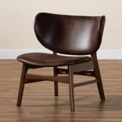 Marcos Faux Leather And Wood Living Room Accent Chair Dark Brown/Walnut Brown - Baxton Studio -Urban Dwell Gear Outlet Store GUEST f28b020d ff7a 4e06 85fa 4211f2a8f295
