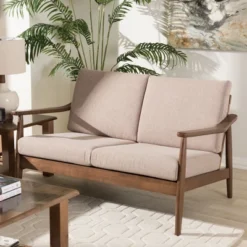 Venza Mid-Modern Walnut Wood Fabric Upholstered 2 Seater Loveseat Light Brown - Baxton Studio -Urban Dwell Gear Outlet Store GUEST f353a9da 9060 4670 88ab addbd04da2d3