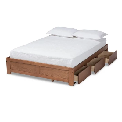 Wren 3 Drawer Storage Bed Frame Walnut - Baxton Studio 1 Wren 3 Drawer Storage Bed Frame Walnut - Baxton Studio