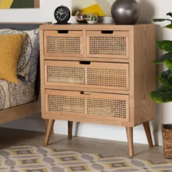 Alina Wood And Rattan 4 Drawer Accent Chest Oak - Baxton Studio -Urban Dwell Gear Outlet Store GUEST f414242c ff75 4f48 b786 37d0dd0c1c8e