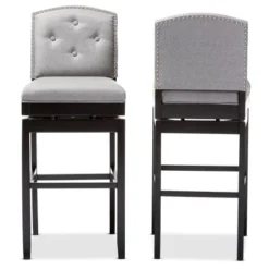 Set Of 2 Ginaro Modern And Contemporary Fabric Button Tufted Upholstered Swivel Barstools - Gray - Baxton Studio