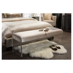 Hildon Modern And Contemporary Microsuede Fabric Upholstered Lux Bench With Paneled Acrylic Legs - Buff Beige - Baxton Studio -Urban Dwell Gear Outlet Store GUEST f524be48 7cc6 4d32 9b84 61d6b1df5044