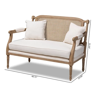 Clemence Upholstered Whitewashed Wood Sofa Loveseat Ivory/Oak - Baxton Studio 3 Clemence Upholstered Whitewashed Wood Sofa Loveseat Ivory/Oak - Baxton Studio - Image 3