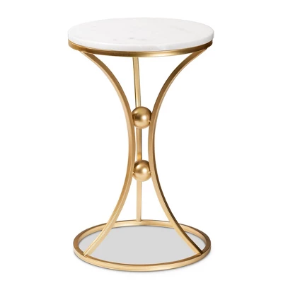 Tarmon Metal End Table With Marble Tabletop Gold - Baxton Studio 1 Tarmon Metal End Table With Marble Tabletop Gold - Baxton Studio